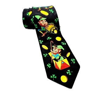 FRATELLO Men’s Hand Made Neck Tie Shamrocks Leprechauns Coins St. Patricks VGC